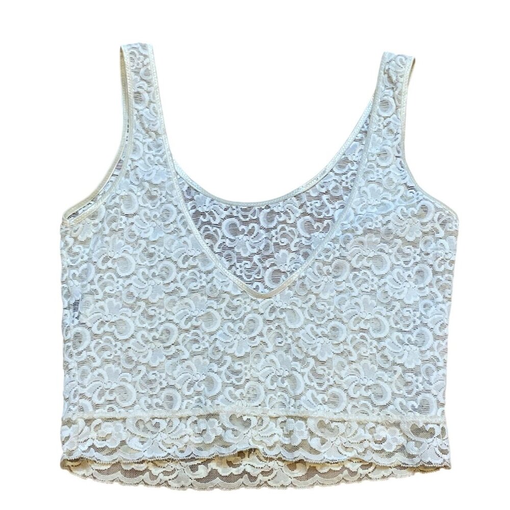 Vintage Natori White Lace Tank Top Large Sleeveless Floral Sheer Camisole - Picture 2 of 6